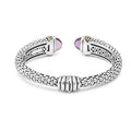 Rittenhouse Amethyst Cuff Bracelet 12mm features sterling silver beaded strands, amethyst end caps, and gold accents, showcasing LAGOS elegance and craftsmanship.