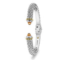 8mm: Sterling silver, Caviar beading with 18k gold accents, warm cabochon citrine ends, secure hinge clasp, and elegant design.