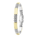 Smart Caviar 18K Gold Gift Set: Close-up of a two-tone beaded jewelry strand alternating polished silver beads with smooth gold and rhodium-plated tube segments.