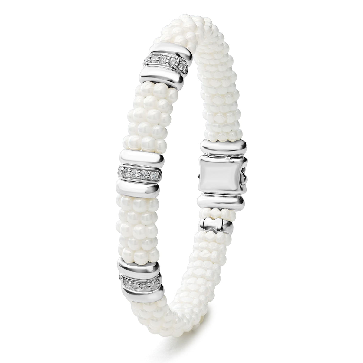 White Three Station Ceramic Diamond Bracelet | LAGOS Jewelry
