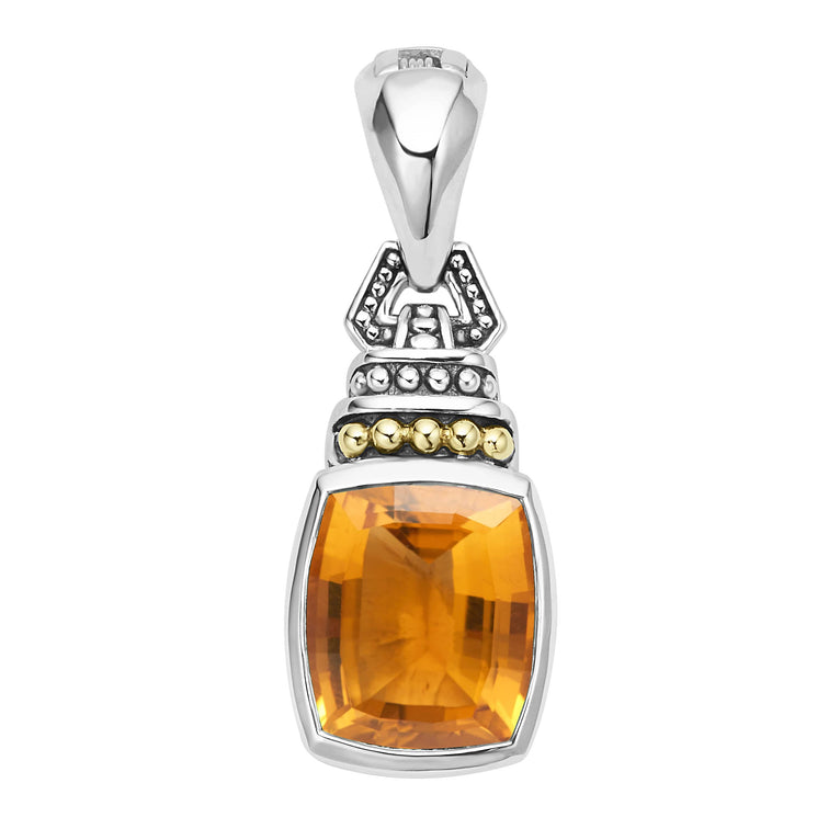 Citrine bezel-set gemstone pendant accented with 18K gold and sterling silver details. Accommodates most LAGOS necklaces.