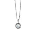 Mother of pearl gemstone pendant framed by sterling silver Caviar beading finished on a versatile link necklace with six sterling silver Caviar beaded stations.