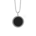 Onyx gemstone pendant framed by sterling silver Caviar beading finished on a sterling silver ball chain necklace.