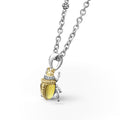Rare Wonders Olive Quartz Diamond Beetle Pendant Necklace: Silver chain with beetle pendant featuring yellow-gold, sterling silver, olive quartz, and diamond accents.