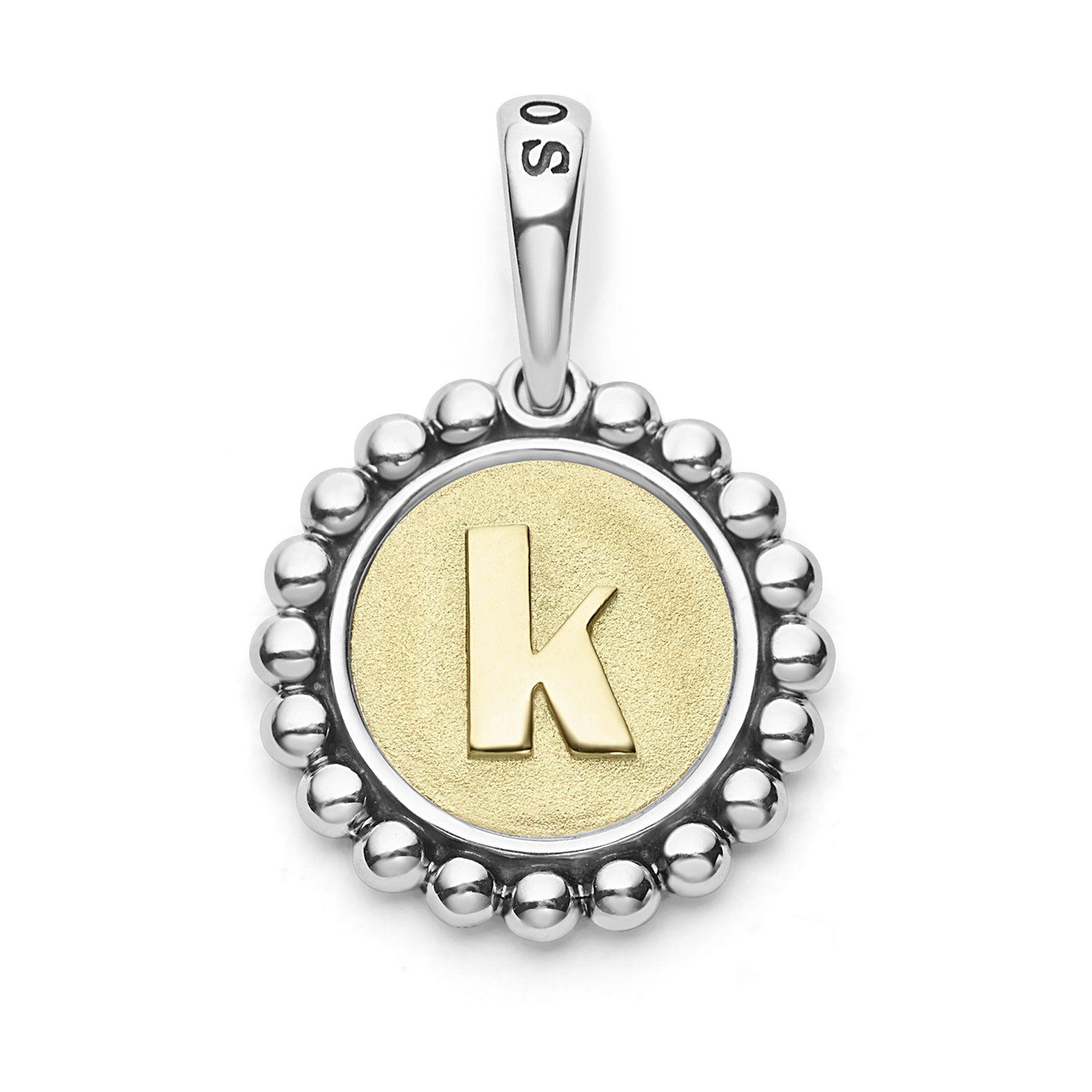 A Signature Caviar sterling silver and 18K gold initial ‘K’ charm. Charm can only be paired with chains 04-80756-ML, 04-80549-ML, 04-80946-ML or 04-10534-ML. Chain sold separately.