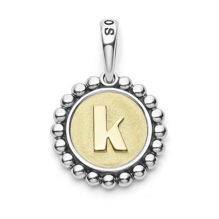A Signature Caviar sterling silver and 18K gold initial ‘K’ charm. Charm can only be paired with chains 04-80756-ML, 04-80549-ML, 04-80946-ML or 04-10534-ML. Chain sold separately.