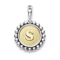 A Signature Caviar sterling silver and 18K gold initial ‘S’ charm. Charm can only be paired with chains 04-80756-ML, 04-80549-ML, 04-80946-ML or 04-10534-ML. Chain sold separately.
