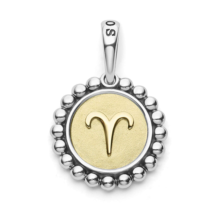 The Aries sterling silver and 18K gold Signature Caviar charm represents birthdays from March 21 to April 19. Charm can only be paired with chains 04-80756-ML, 04-80549-ML, 04-80946-ML or 04-10534-ML. Chain sold separately.