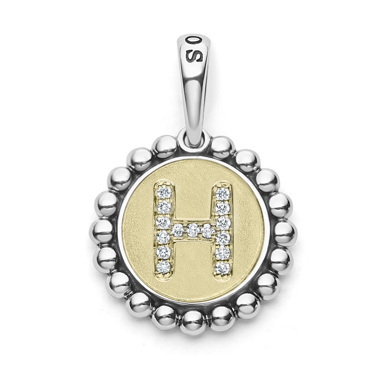 A LAGOS exclusive. Our Signature Caviar sterling silver and 18K gold initial 'H' charm accented with diamonds. Charm can only be paired with chains 04-80756-ML, 04-80549-ML, 04-80946-ML or 04-10534-ML. Chain sold separately. LAGOS diamonds are the hi