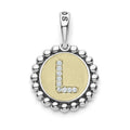 A LAGOS exclusive. Our Signature Caviar sterling silver and 18K gold initial 'L' charm accented with diamonds. Charm can only be paired with chains 04-80756-ML, 04-80549-ML, 04-80946-ML or 04-10534-ML. Chain sold separately. LAGOS diamonds are the hi