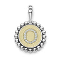 A LAGOS exclusive. Our Signature Caviar sterling silver and 18K gold initial 'O' charm accented with diamonds. Charm can only be paired with chains 04-80756-ML, 04-80549-ML, 04-80946-ML or 04-10534-ML. Chain sold separately. LAGOS diamonds are the hi