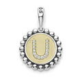 A LAGOS exclusive. Our Signature Caviar sterling silver and 18K gold initial 'U' charm accented with diamonds. Charm can only be paired with chains 04-80756-ML, 04-80549-ML, 04-80946-ML or 04-10534-ML. Chain sold separately. LAGOS diamonds are the hi