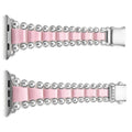 Smart Caviar Pink Ceramic and Stainless Steel Watch Bracelet-42-49mm featuring polished silver beads and pink links, fits Apple Watch with engraved “LAGOS” clasp.