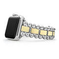 Smart Caviar 18K Gold Gift Set featuring an Apple Watch with a decorative metal band of silver beads and gold links, screen inactive, on white background.
