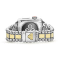 Smart Caviar 18K Gold Gift Set featuring an Apple Watch with circular sensors on a decorative metal bracelet of polished steel beads and gold-tone links.