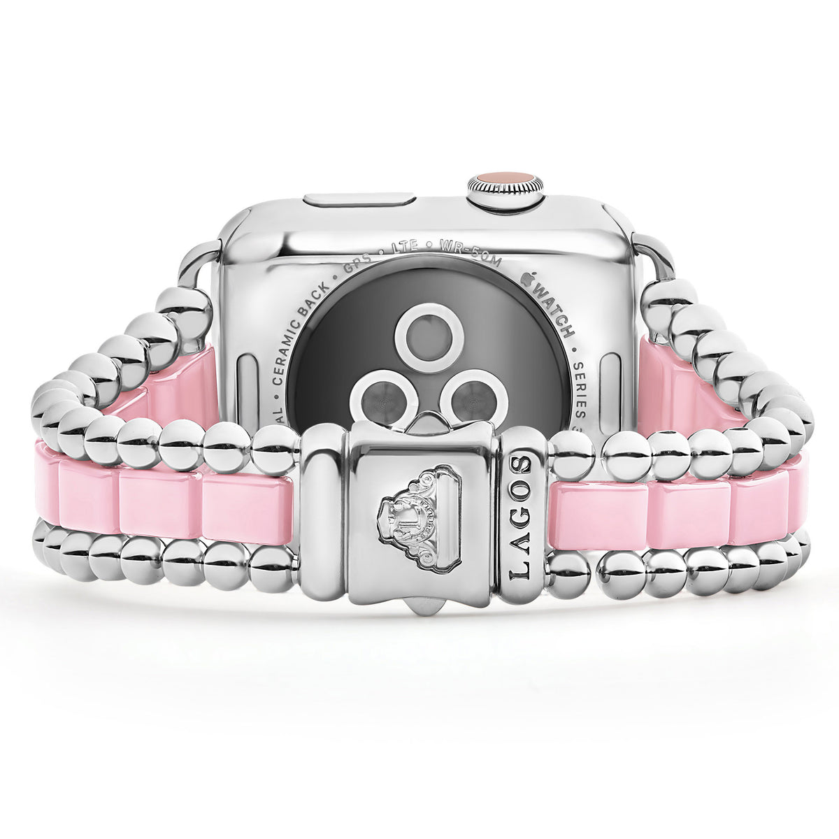 Pink Ceramic and Stainless Steel Watch Bracelet-42-49mm | LAGOS