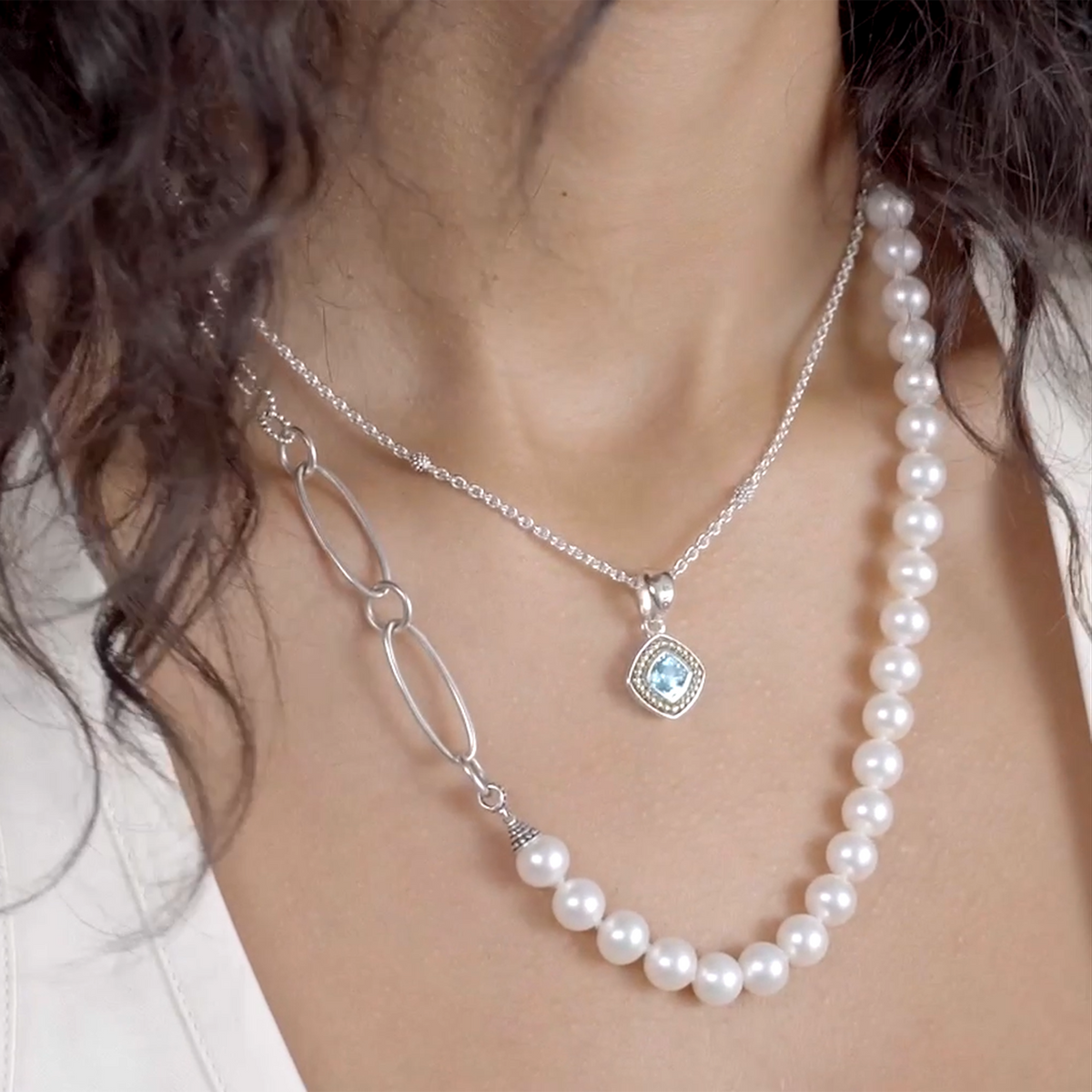 ◇roaju◇ [silver925]connecting link pearl necklace Pearl Cuban Chain Necklace Silver | JAXXON