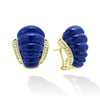 18K gold, diamonds and fluted lapis gemstones form these classic omega clip earrings. LAGOS diamonds are the highest quality natural stones.