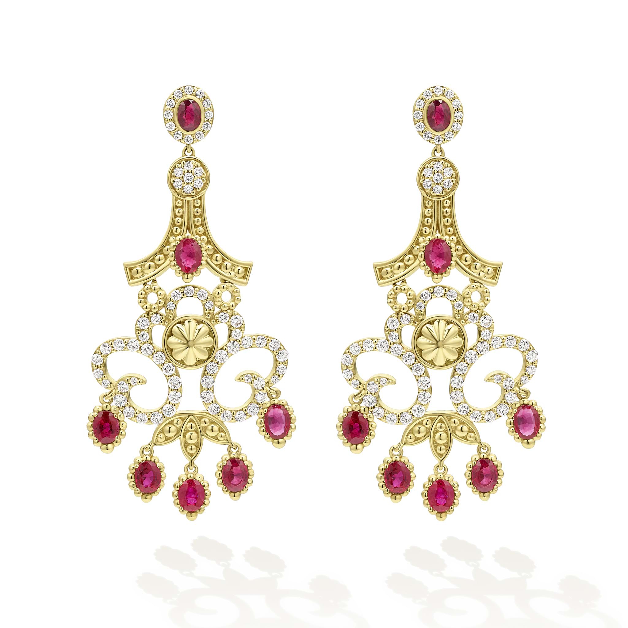 Studio 18K Gold Ruby and Diamond Chandelier Earrings