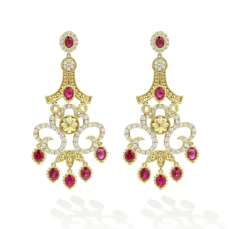 Studio 18K Gold Ruby and Diamond Chandelier Earrings