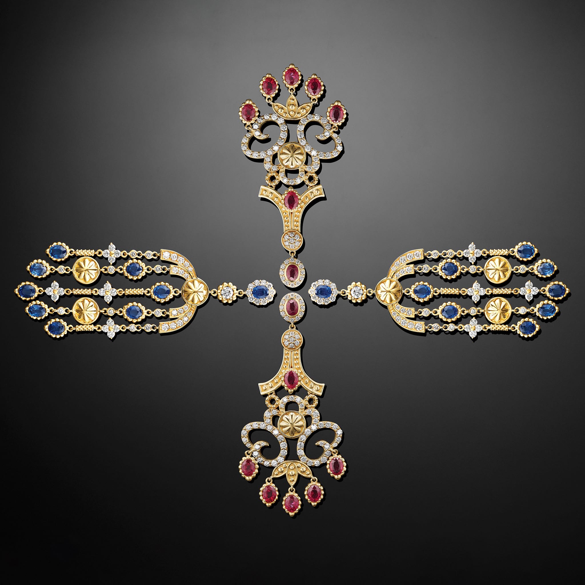 Studio 18K Gold Ruby and Diamond Chandelier Earrings