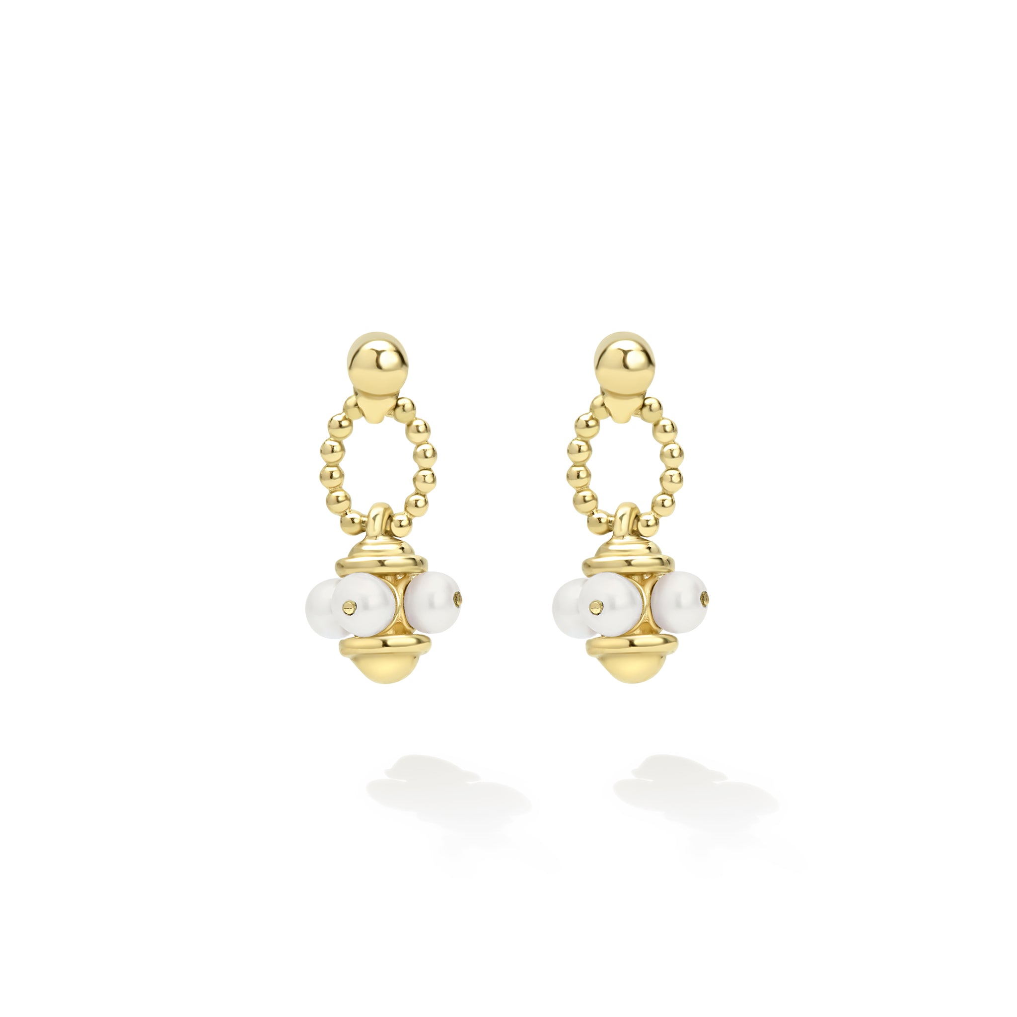 Luna 18K Gold Caviar Beaded Pearl Drop Earrings