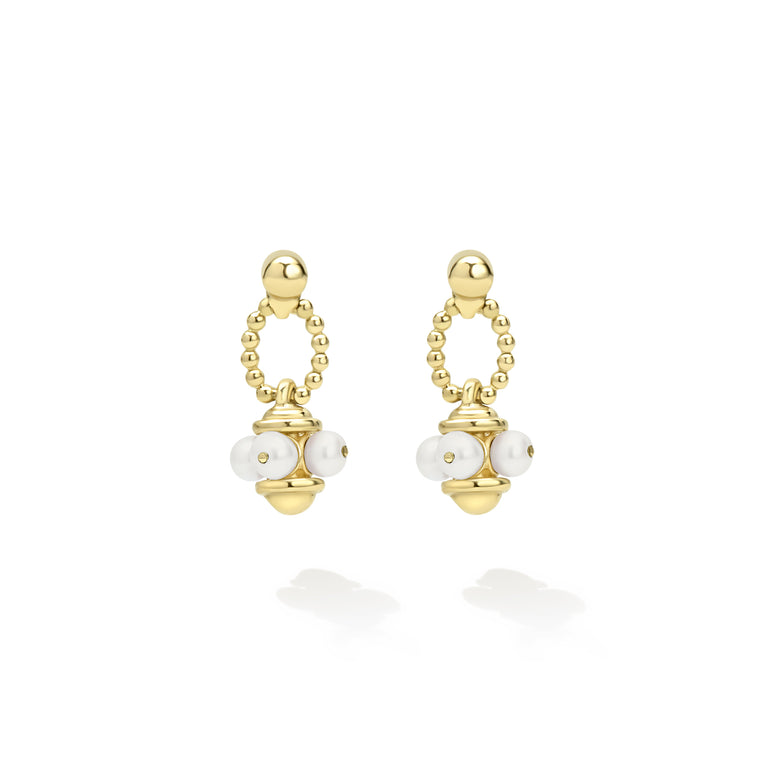 Luna 18K Gold Caviar Beaded Pearl Drop Earrings