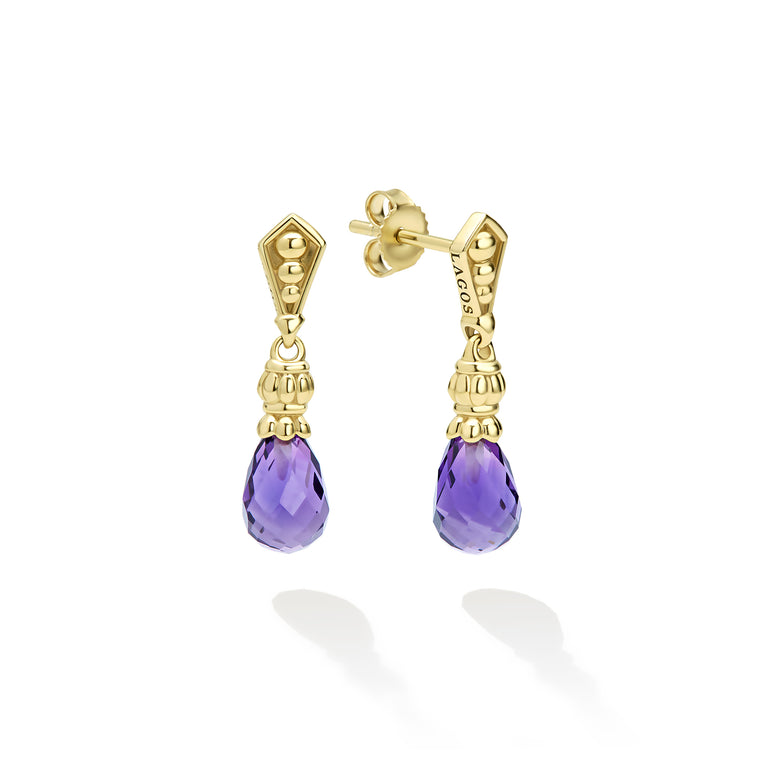 Caviar Gold 18K Gold Amethyst Drop Earrings
