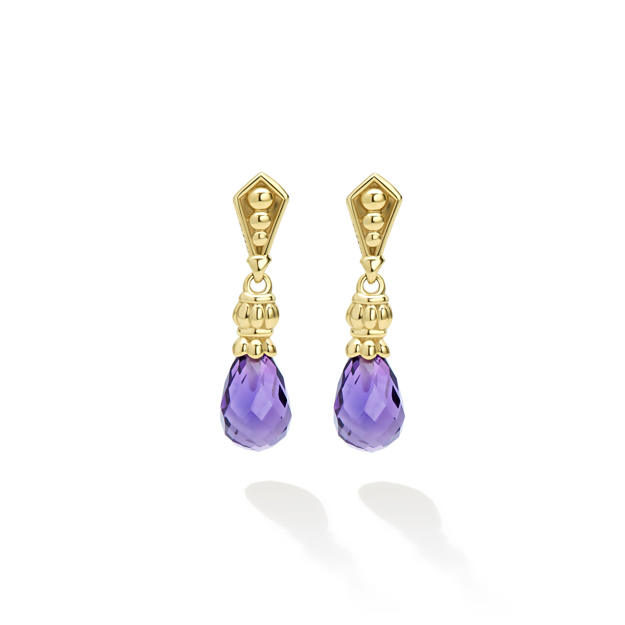 Caviar Gold 18K Gold Amethyst Drop Earrings