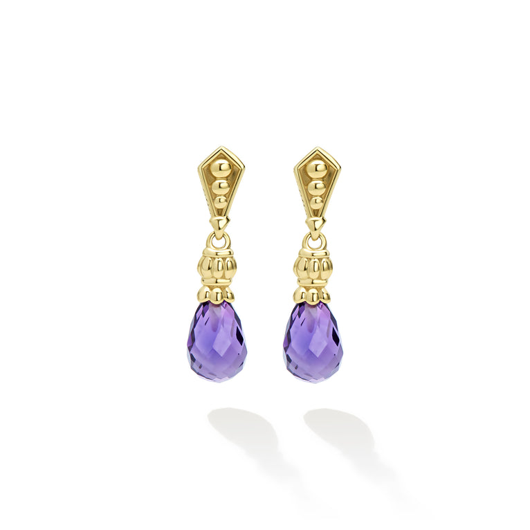 Caviar Gold 18K Gold Amethyst Drop Earrings