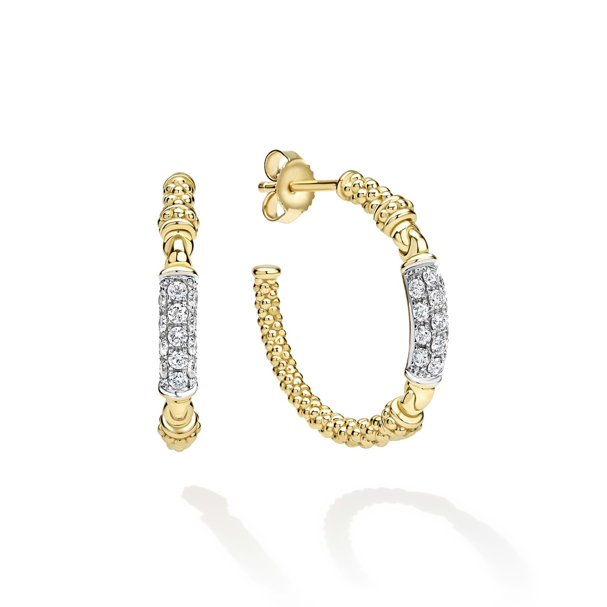 Caviar Gold 18K Caviar Gold Diamond Pavé Bar Hoop Earrings