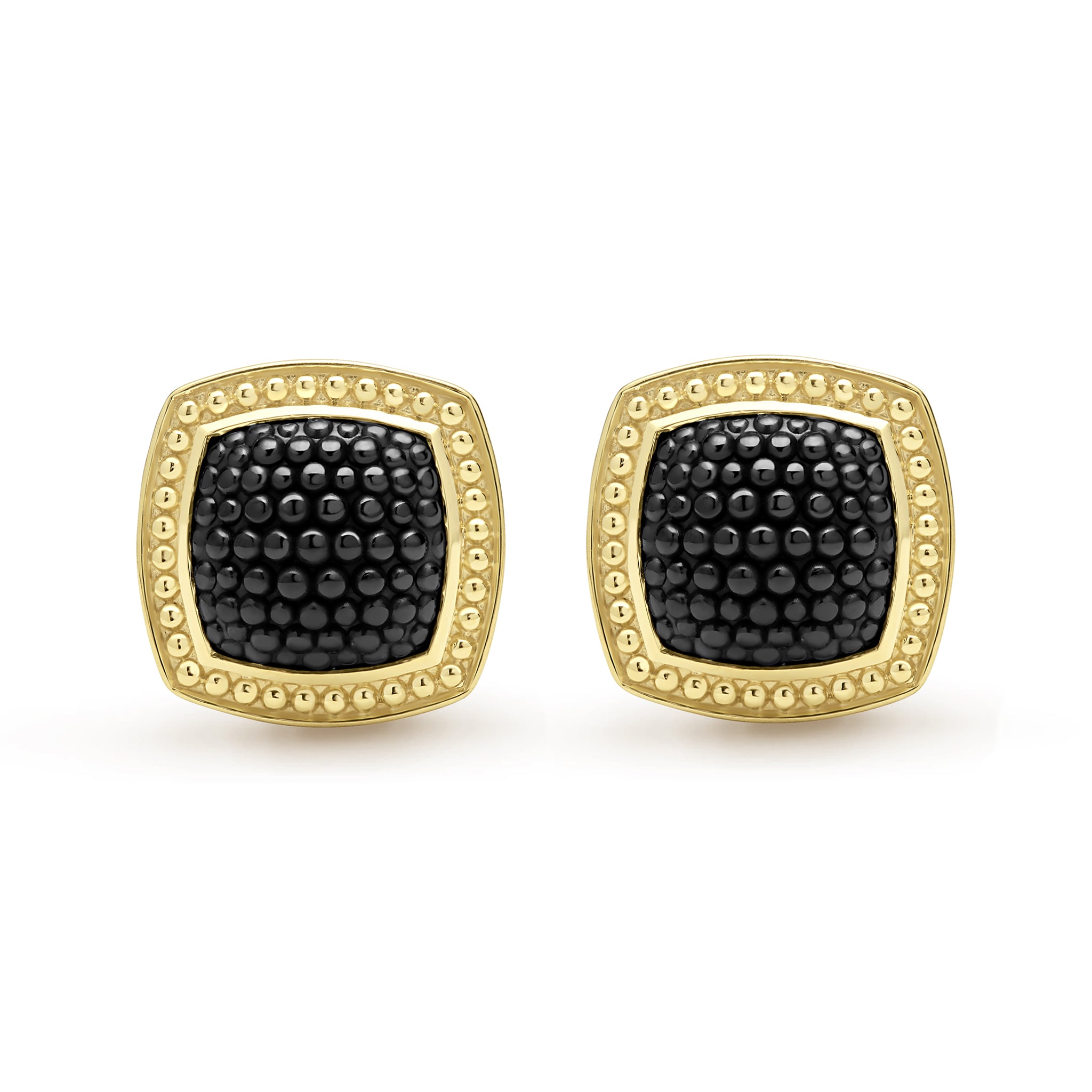 Studio 18K Gold Black Ceramic Cushion Omega Clip Earrings