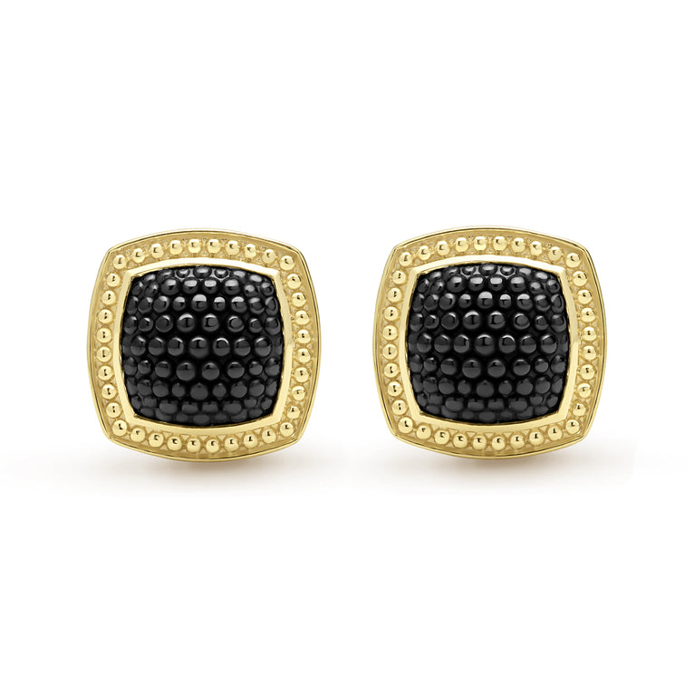 Studio 18K Gold Black Ceramic Cushion Omega Clip Earrings