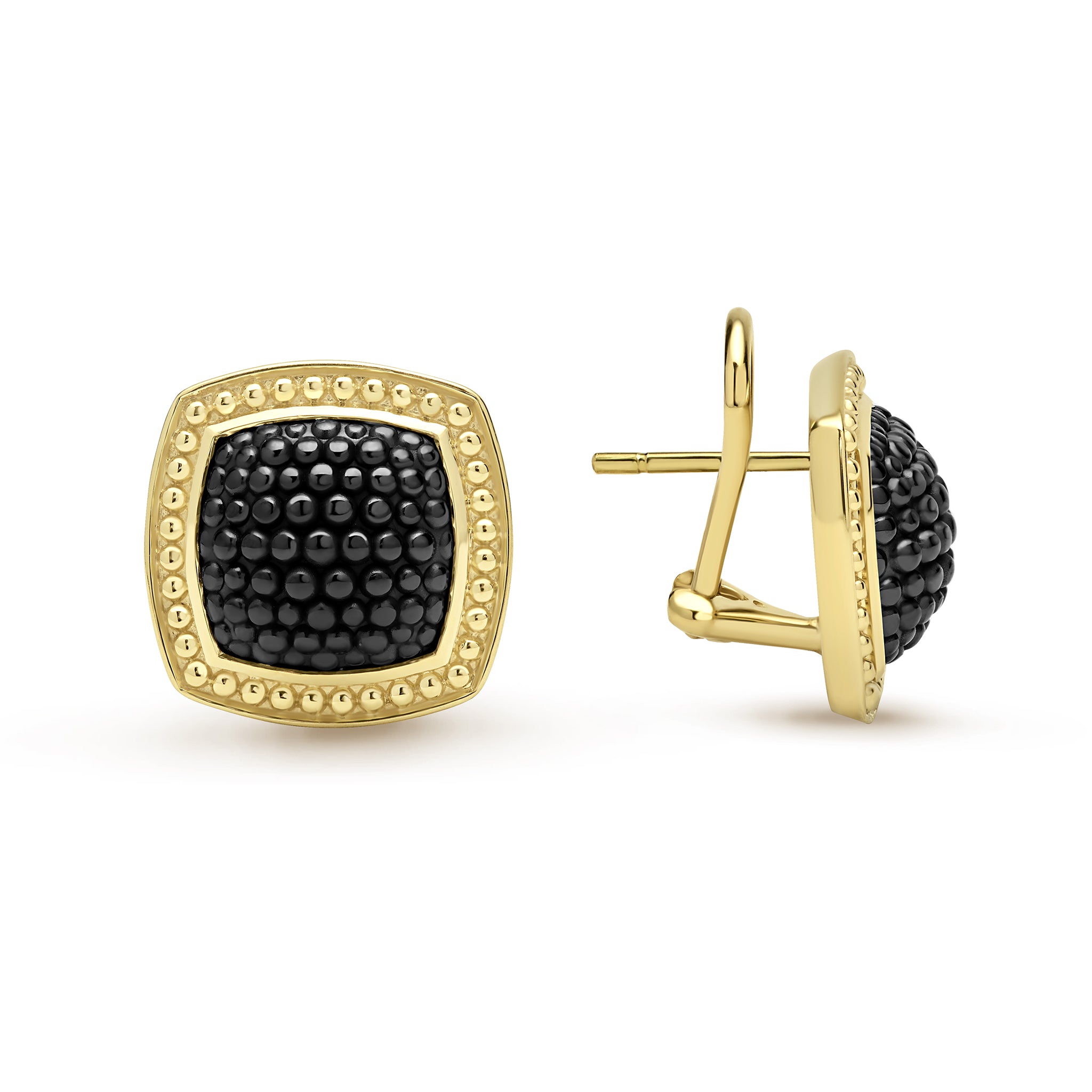 Studio 18K Gold Black Ceramic Cushion Omega Clip Earrings
