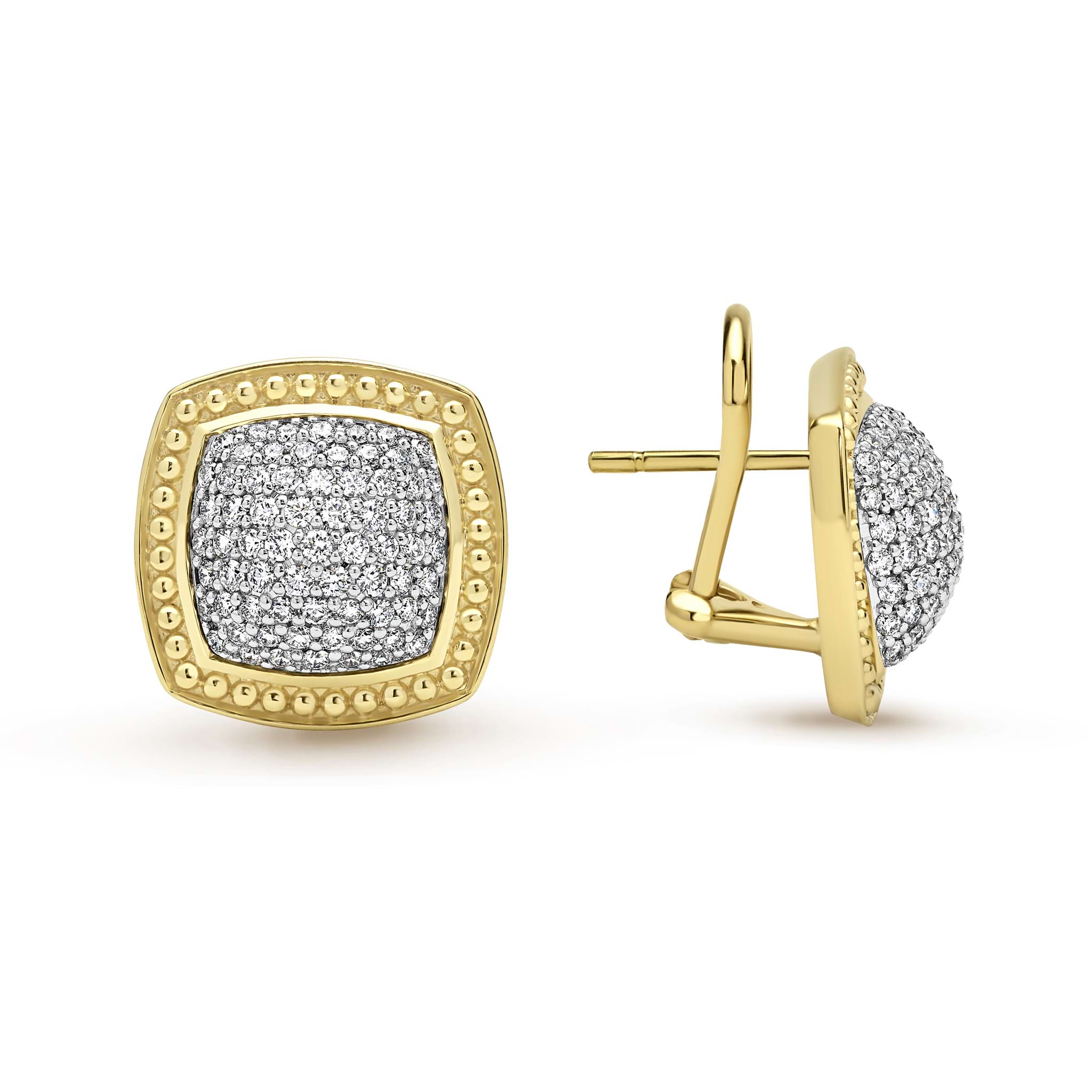 Studio 18K Gold Diamond Cushion Omega Clip Earrings