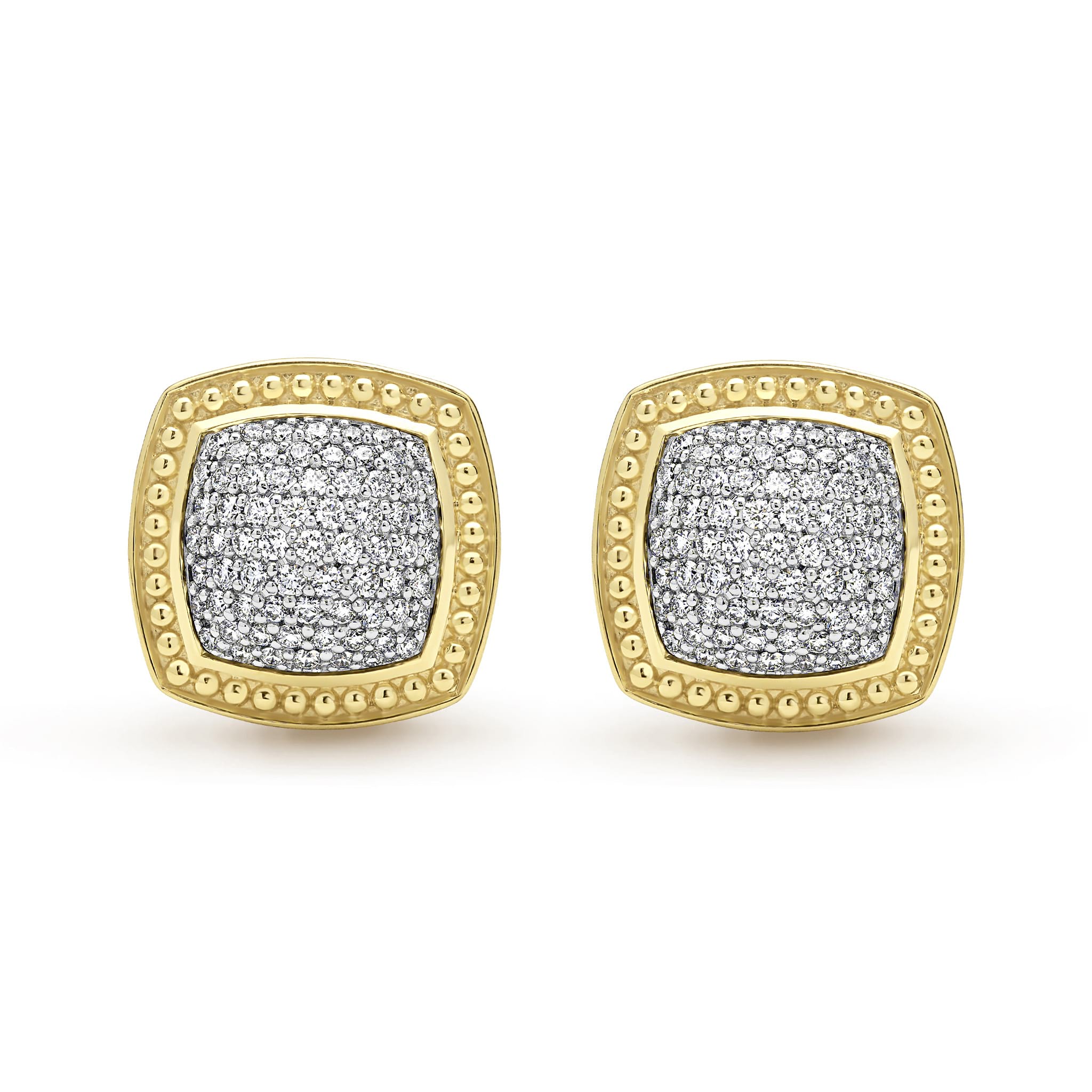 Studio 18K Gold Diamond Cushion Omega Clip Earrings