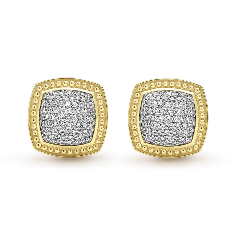 Studio 18K Gold Diamond Cushion Omega Clip Earrings