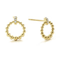 18k gold Caviar beading and diamonds create these petite circle motif stud earrings. LAGOS diamonds are the highest quality natural stones.