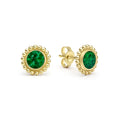 Covet 18K Gold Caviar Framed Jade Stud Earrings