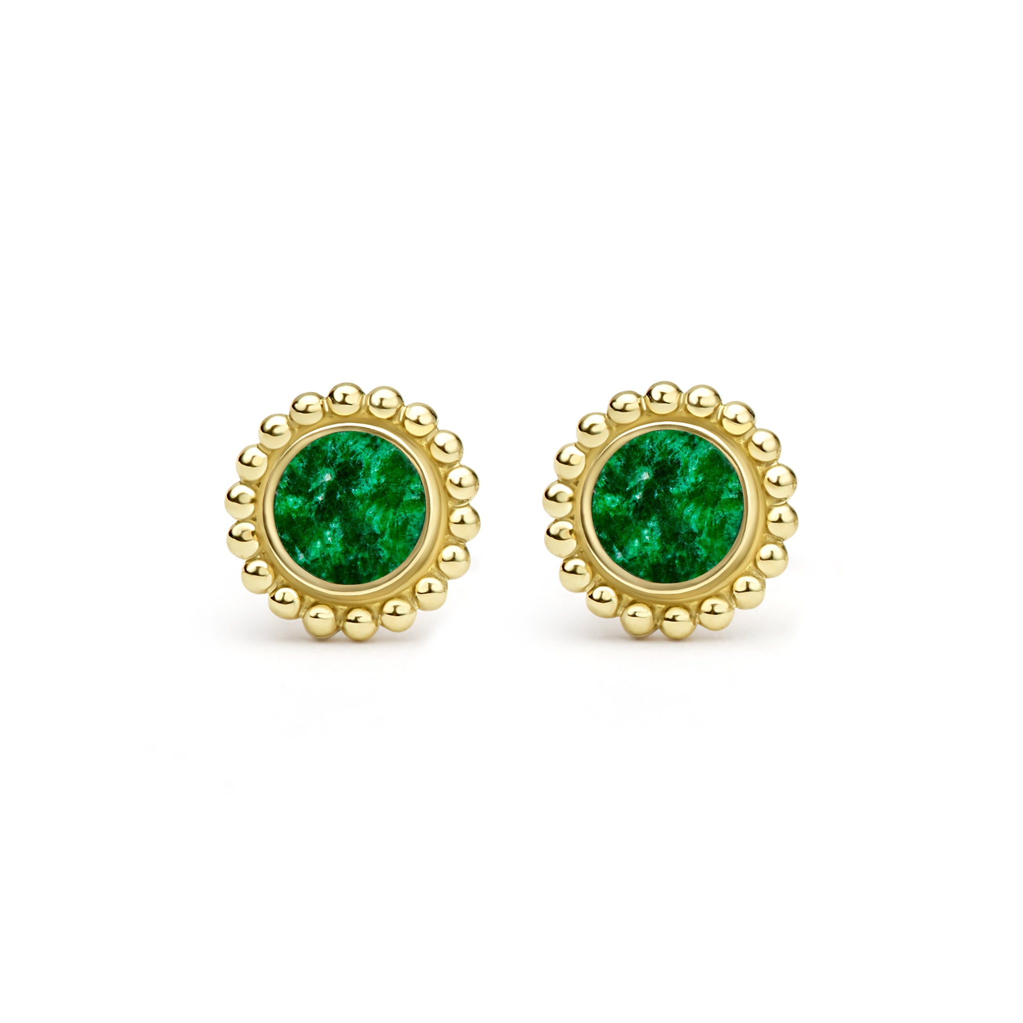 Covet 18K Gold Caviar Framed Jade Stud Earrings
