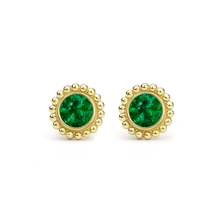 Covet 18K Gold Caviar Framed Jade Stud Earrings