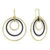 Triple circle drop earrings with smooth 18k gold and black ceramic.