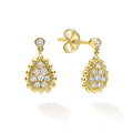 Featuring pave diamonds set again pear shape 18K Gold, adorned in Caviar beading.