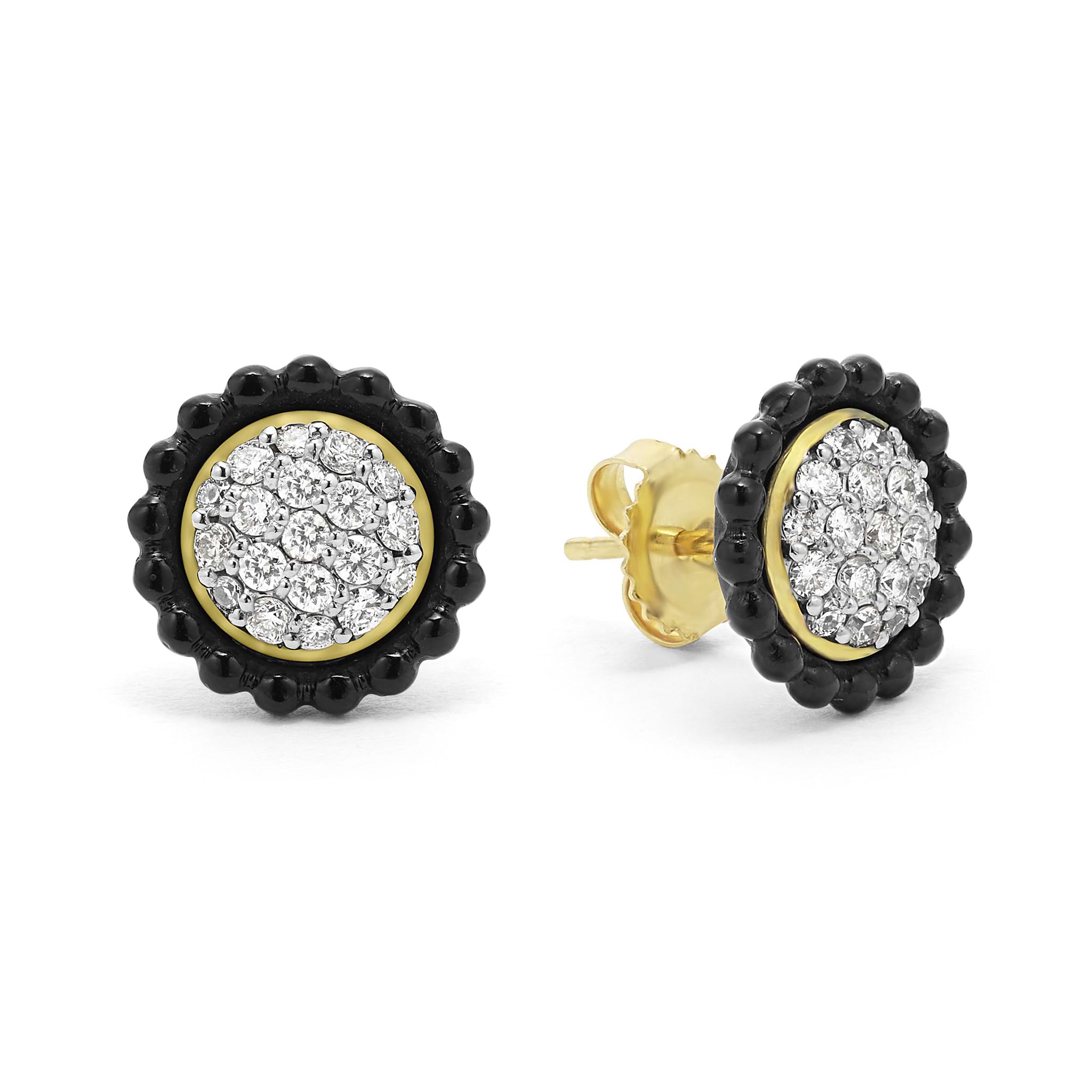 18k gold, diamonds, and onyx form these timeless stud earrings. LAGOS diamonds are the highest quality natural stones.