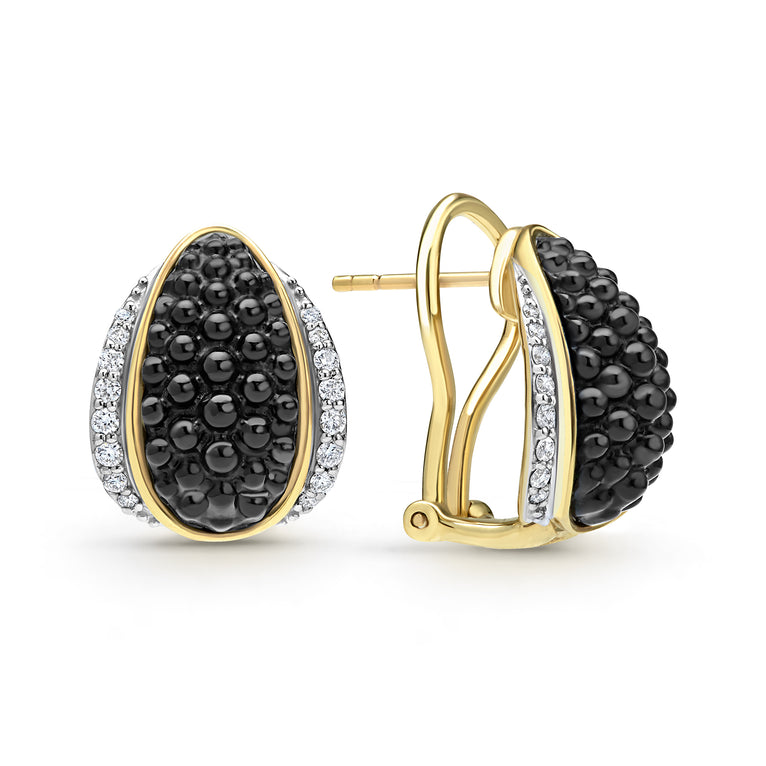 Caviar Gold 18K Gold & Black Ceramic Caviar Diamond Stud Earrings