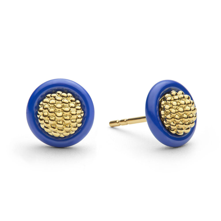 Meridian 18K Gold Caviar and Ultramarine Ceramic Stud Earrings