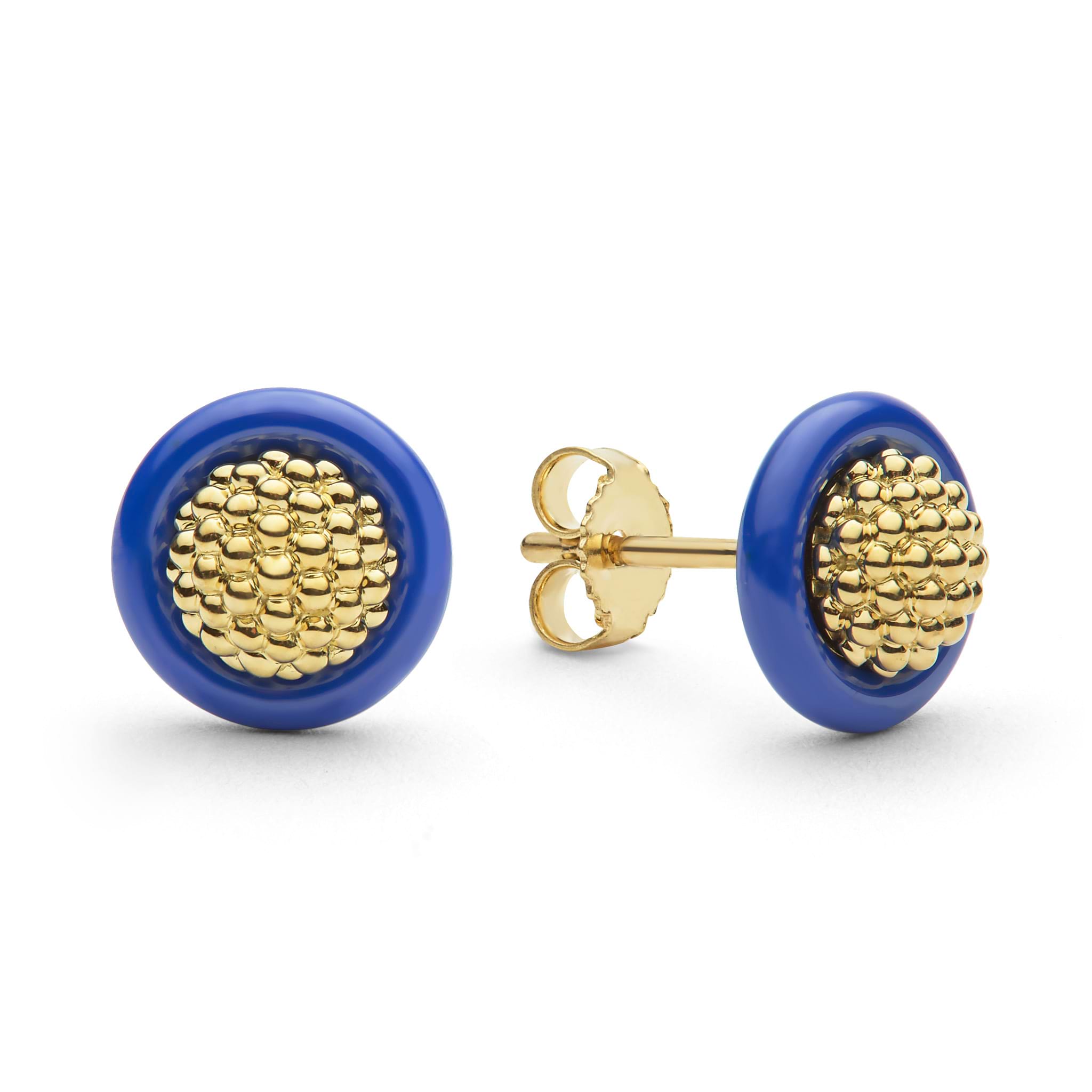 Meridian 18K Gold Caviar and Ultramarine Ceramic Stud Earrings