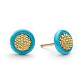Meridian 18K Gold Caviar and Blue Ceramic Stud Earrings