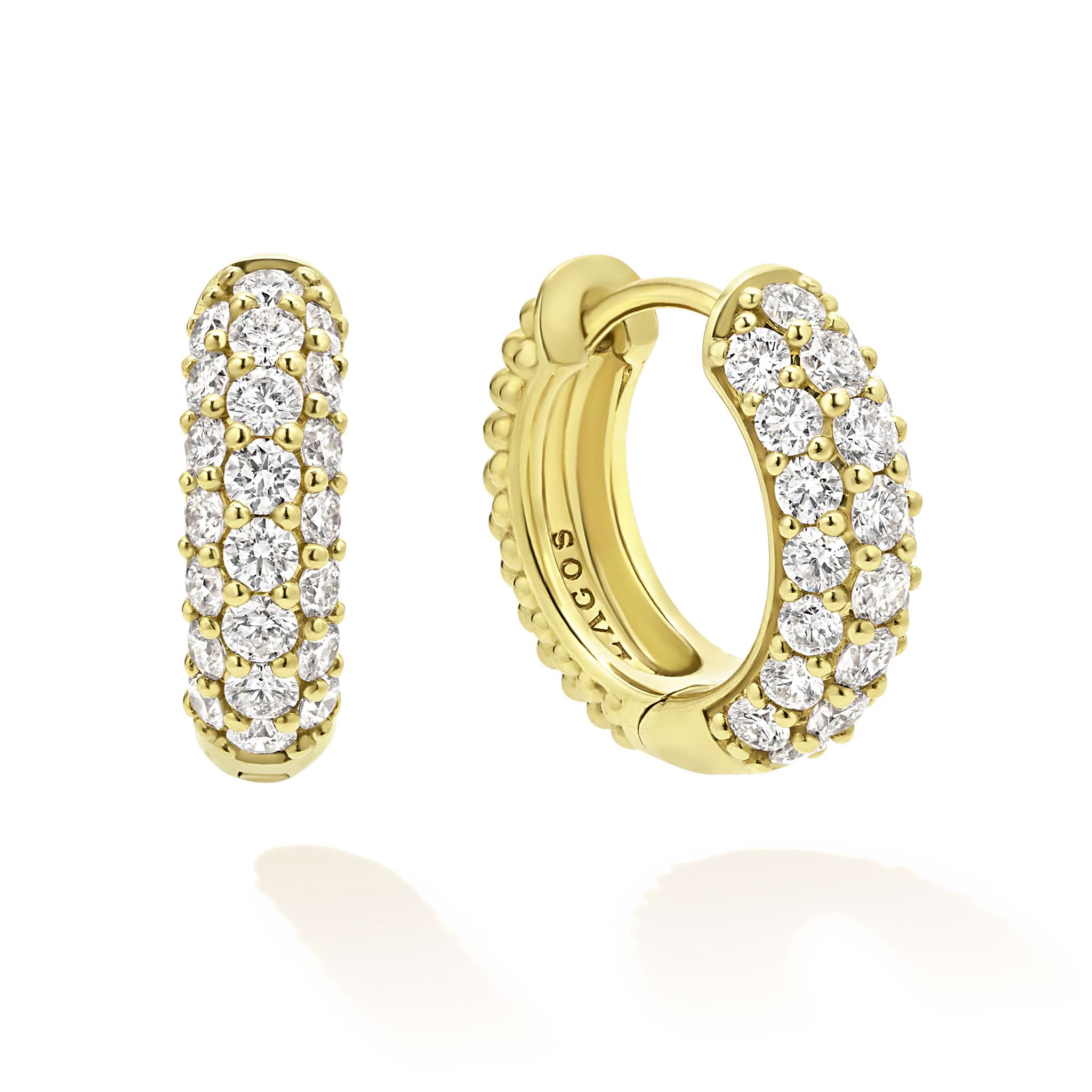 18k gold and diamonds form these timeless huggie earrings. LAGOS diamonds are the highest quality natural stones.