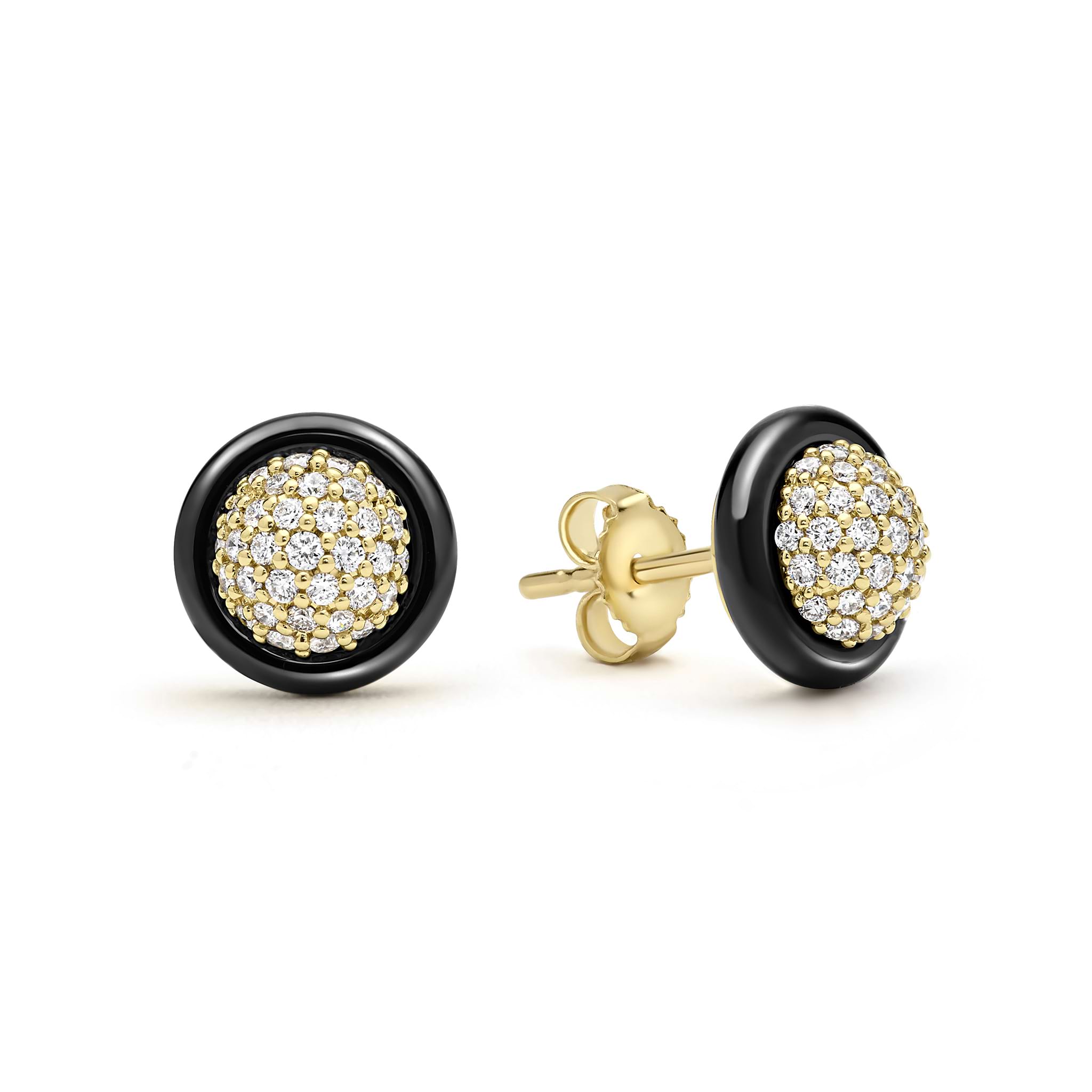 Studio 18K Gold and Black Ceramic Diamond Stud Earrings